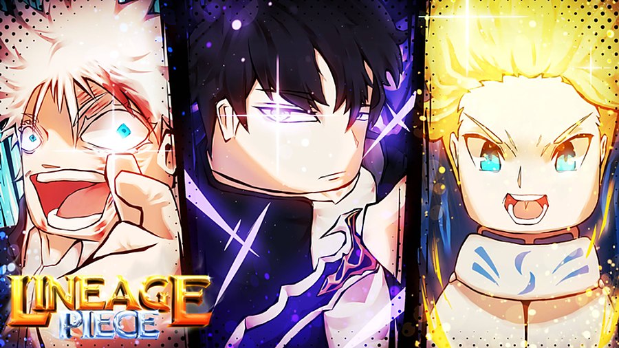Lineage Piece key art with Gojo, Sung Jin Woo and an awakened fighter
