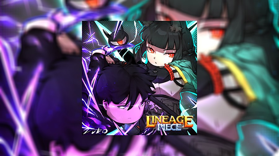 Lineage Piece promotional art with three anime fighters charging their powers